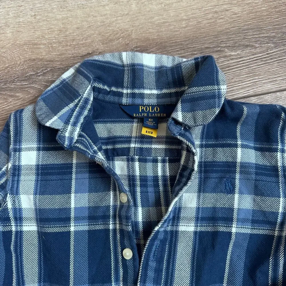 Ralph Lauren Plaid Peplum-Hem Cotton Shirt 6X